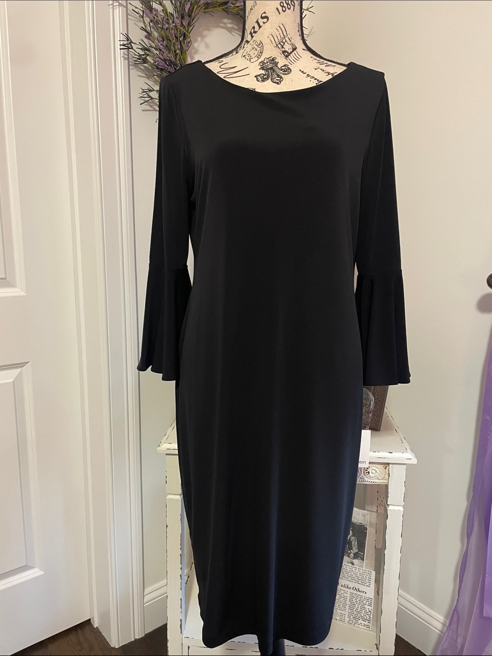 NWT Calvin Klein Classic Black Bell-Sleeve Dress - Size 12